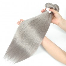 Silver Grey Silk Straight Remy Human Hair 3PCS Bundles Extension--HE34