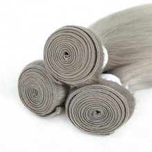 Silver Grey Silk Straight Remy Human Hair 3PCS Bundles Extension--HE34
