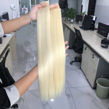 2 PCS Platinum Blonde Color 60 Natural Double Weft Virgin Human Extensions--HE35