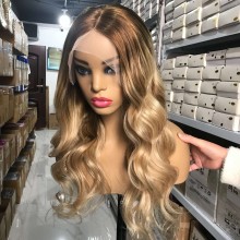 Ombre Blonde Highlight 6y2 Human hair 13x6 Lace Front Wig-jx6y2