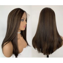 Highlights Color Silk Straight Remy Human Hair invisible Lace Wig -jw812