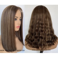 Highlights Blunt Long Bob Virgin Human Hair Invisible Silk Lace Wig--YN22