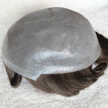 0.06 - 0.08 mm Thin Skin Handmade Knotted India Human Hair Men Toupee --CTVN