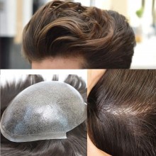 Straight Euro Injection Hair System Center Crown Thin Skin 0.08-0.10mm Men Wig Toupee--euro