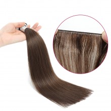 Hand Tied Straight Hair Weft Sew Seamless Invisible Remy Human Hair Extensions--HE12