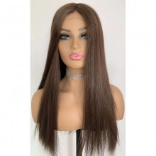Brown Brunette Color Hair Full Hand Tied Silicone Medical Wig for Alopecia-JW11
