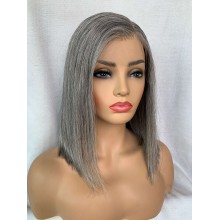 Mixed Gray Salt and Pepper Bob Straight Remy Human Hair 5*5 Lace Wig--BH11