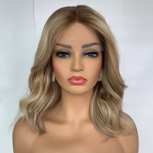 Blonde Highlight Wave 8c60 Human Hair  Lace Front Wig--8c60