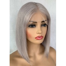 Lavender Gray Blunt Straight Bob Remy Human Hair 13x4 Lace Wig--EM13
