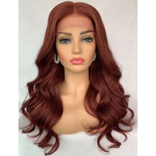 Brown Red Copper Long Wave Remy Human Hair 5x5 Lace Wig--EM14
