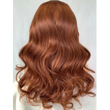 Brown Copper Long Wave Remy Human Hair 5x5 Lace Wig--EM15