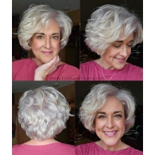 Pixie Cut Gray mixed blonde Human Hair 5*5 Petite lace Wig-EM11