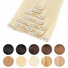 Machine Remy Straight Clip In Human Hair Extensions--HE14