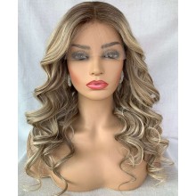 Blonde Highlight Long Wave 8c60 Human Hair 13x6 Lace Front Wig-jx8c60