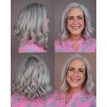 Lavender Gray Blunt Straight Bob Remy Human Hair 13x4 Lace Wig--EM13