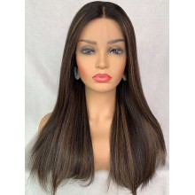 Highlights Color Silk Straight Remy Human Hair invisible Lace Wig -jw812