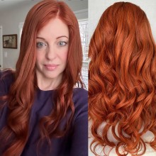 Half Price 50% Off-Vibrant Red Copper Long Wave Remy Human Hair 5x5 Lace Wig--BH12