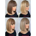 Colorful Highlights Bob Straight With Bangs Machine Made Wig--MM11