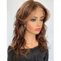 Highlights Wave Curly With Fringe Remy Human Hair 13x4 Lace Wig--EM21