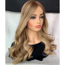 Blonde Highlights Wave European Human Hair invisible Lace Wig--YN15