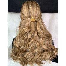 Blonde Highlights Wave European Human Hair invisible Lace Wig--YN15
