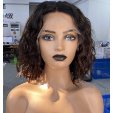Highlights Loose Curly Bob Remy Human Hair 5*5 Lace Front Wig--EM23