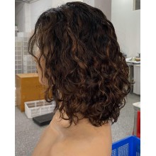 Highlights Loose Curly Bob Remy Human Hair 5*5 Lace Front Wig--EM23