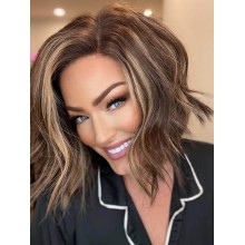 Brown Roots Highlights Wave Short Style Side Parting Human Hair 5x5 HD Lace Wig--BH17