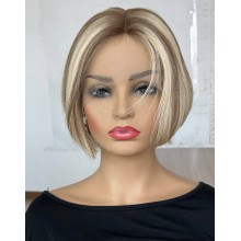 Highlights Short Straight Human Hair invisible HD Lace Front Wig -YN17