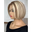 Highlights Short Straight Human Hair invisible HD Lace Front Wig -YN17
