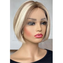 Highlights Short Straight Human Hair invisible HD Lace Front Wig -YN17