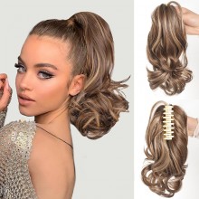 Synthetic Claw Clip Ponytail Hair Extension Short Curly Wavy Ponytail Piece