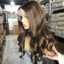 Brown Brunette Color Wave b4/8 Human Hair 13x6 Lace Front Wig-jxb48