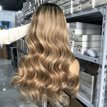 Ombre Blonde Highlight 6y14 Human Hair 13x6 Lace Front Wig--6y14