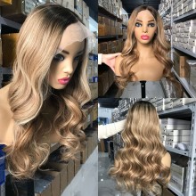Ombre Blonde Highlight 6y14 Human Hair 13x6 Lace Front Wig--6y14