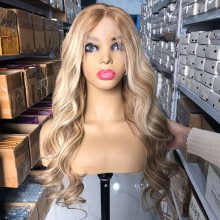 Highlights Blonde Wave 5/24 Human Hair 13x6 Lace Front Wig-jx524