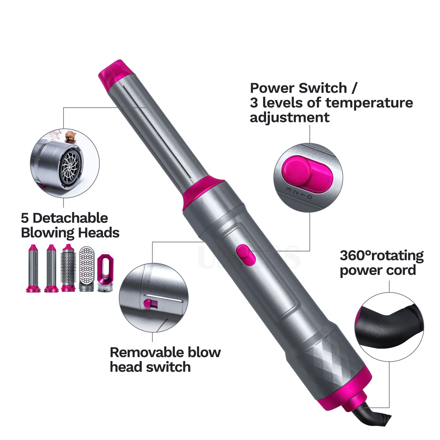 Electric Blow Dryer Comb Hair Curling Iron Kit 5