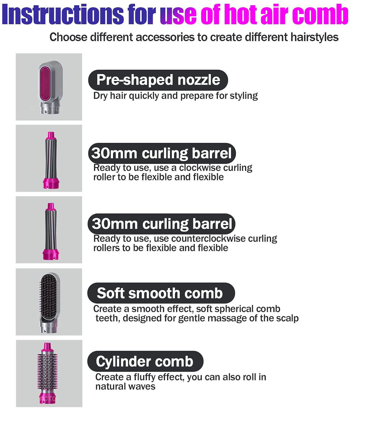 Electric Blow Dryer Comb Hair Curling Iron Kit 10