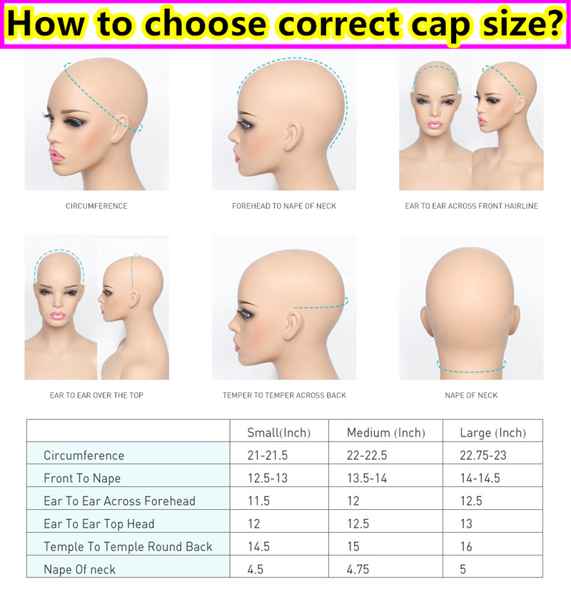 Emma Hair Piece Wig Cap Size Chart